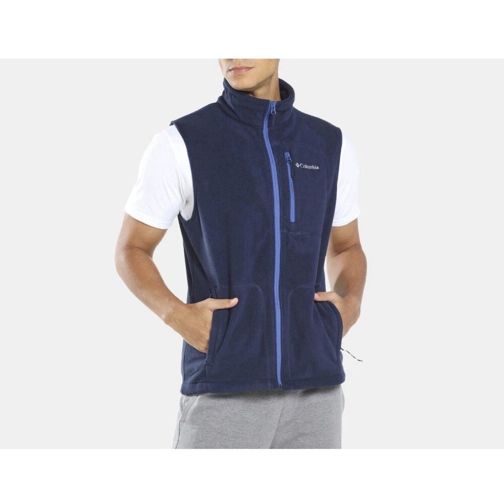Columbia Fast Trek Fleece Vest Jacket Navy Blue Full Zip Men's Size XL